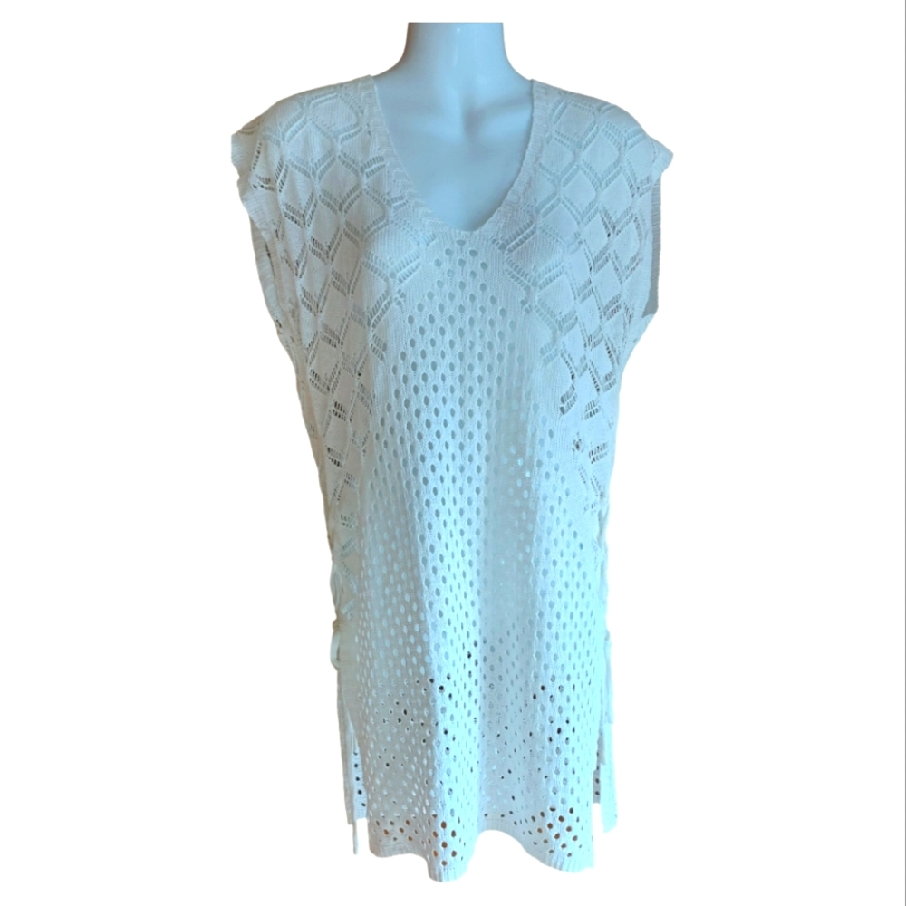 Cupshe Sheer  Dress Crochet Fringe Swim Cover Up